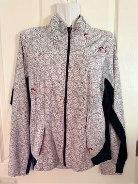 lululemon athletica White and Black Floral-Print Bomber Jacket with Red Accents
